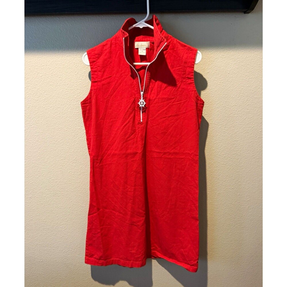 Tara Vanessa Red Sleeveless Shift Dress 1/2 Zip Mock Neck Knee Cotton Vintage M